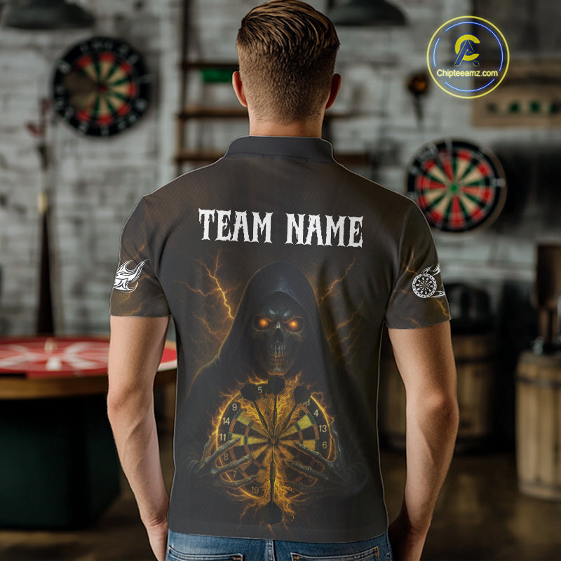 Custom Lightning Yellow Bone Skeleton Dartboard Dart Men Polo Jerseys Dart Shirt Gifts NYN1651