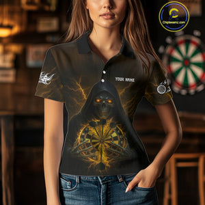 Custom Lightning Yellow Bone Skeleton Dartboard Dart Women Polo Jerseys Dart Shirt Gifts NYN1651
