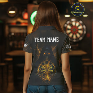 Custom Lightning Yellow Bone Skeleton Dartboard Dart Women Polo Jerseys Dart Shirt Gifts NYN1651