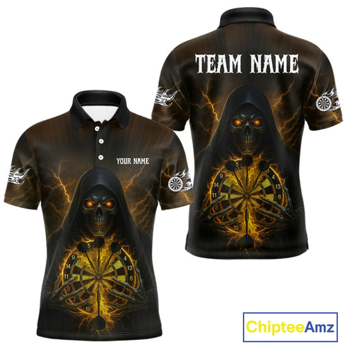 Custom Lightning Yellow Bone Skeleton Dartboard Dart Men Polo Jerseys Dart Shirt Gifts NYN1651