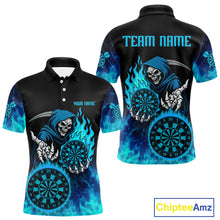 Load image into Gallery viewer, Custom Blue Flames Dartboard Horror Grim Reaper Dart Men Polo Jerseys Outfits Dart Shirt NYN1658