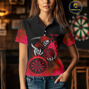 Custom Red Flames Dartboard Horror Grim Reaper Dart Women Polo Jerseys Outfits Dart Shirt NYN1659