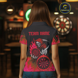 Custom Red Flames Dartboard Horror Grim Reaper Dart Women Polo Jerseys Outfits Dart Shirt NYN1659