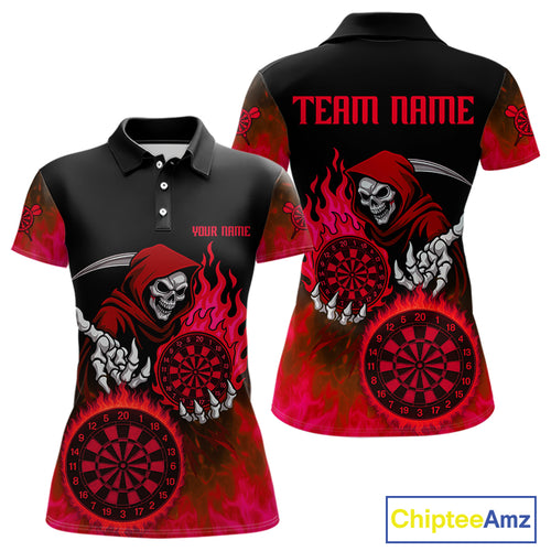 Custom Red Flames Dartboard Horror Grim Reaper Dart Women Polo Jerseys Outfits Dart Shirt NYN1659