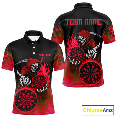 Custom Red Flames Dartboard Horror Grim Reaper Dart Men Polo Jerseys Outfits Dart Shirt NYN1659
