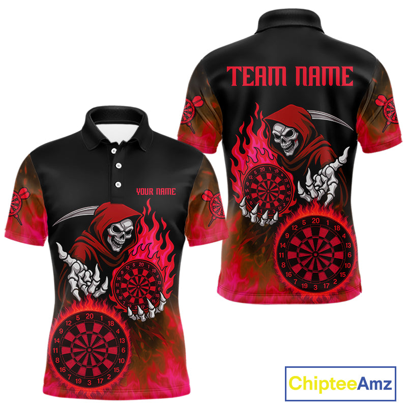 Custom Red Flames Dartboard Horror Grim Reaper Dart Men Polo Jerseys Outfits Dart Shirt NYN1659