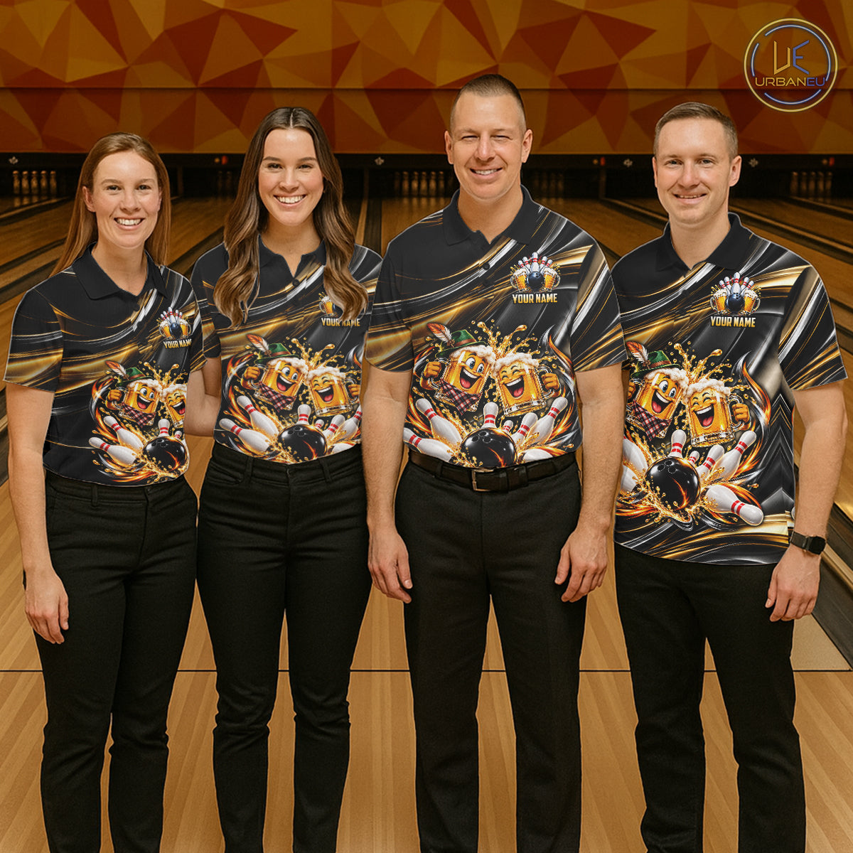 Gold Strikes Beer Mugs Bowling Polo 1/4-Zip For Women Custom Funny Bowling Beer Team Jersey Lover Gifts NYN4834
