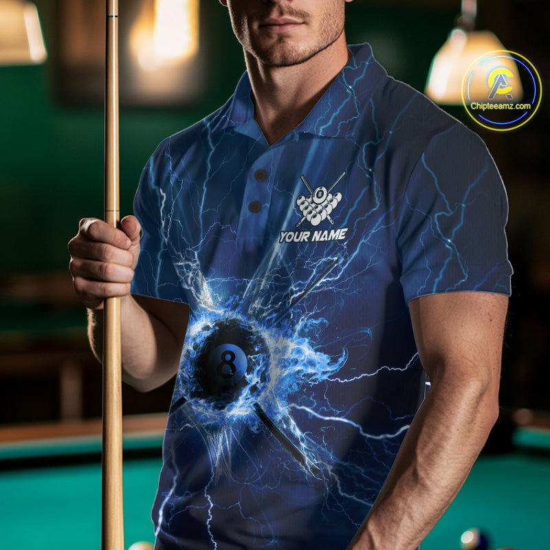 Blue Thunder Lightning 8 Ball Pool Billiard Shirts For Men Custom Billiard Team League Jerseys NYN4816