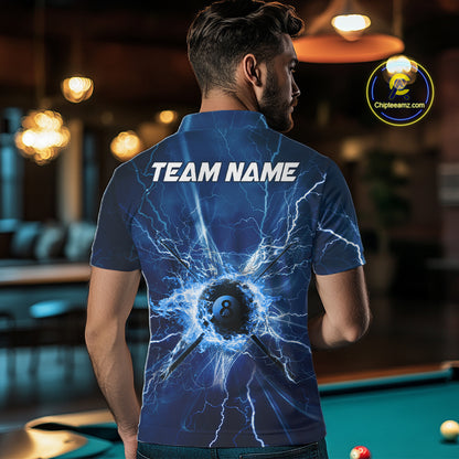 Blue Thunder Lightning 8 Ball Pool Billiard Shirts For Men Custom Billiard Team League Jerseys NYN4816