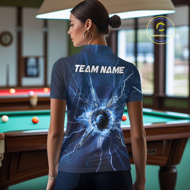 Blue Thunder Lightning 8 Ball Pool Billiard Shirts For Women Custom Billiard Team League Jerseys NYN4816