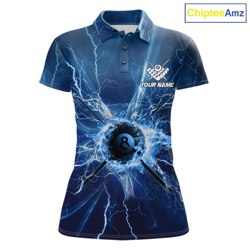 Blue Thunder Lightning 8 Ball Pool Billiard Shirts For Women Custom Billiard Team League Jerseys NYN4816
