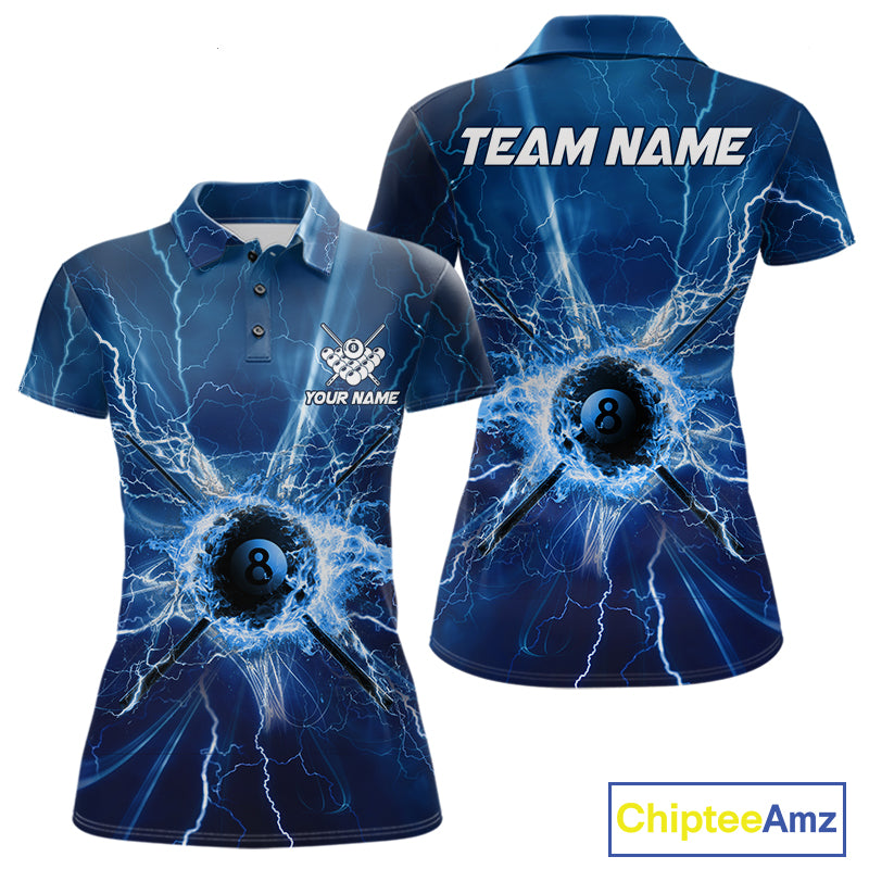 Blue Thunder Lightning 8 Ball Pool Billiard Shirts For Women Custom Billiard Team League Jerseys NYN4816