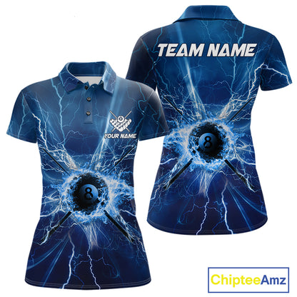Blue Thunder Lightning 8 Ball Pool Billiard Shirts For Women Custom Billiard Team League Jerseys NYN4816