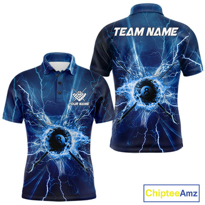 Blue Thunder Lightning 8 Ball Pool Billiard Shirts For Men Custom Billiard Team League Jerseys NYN4816