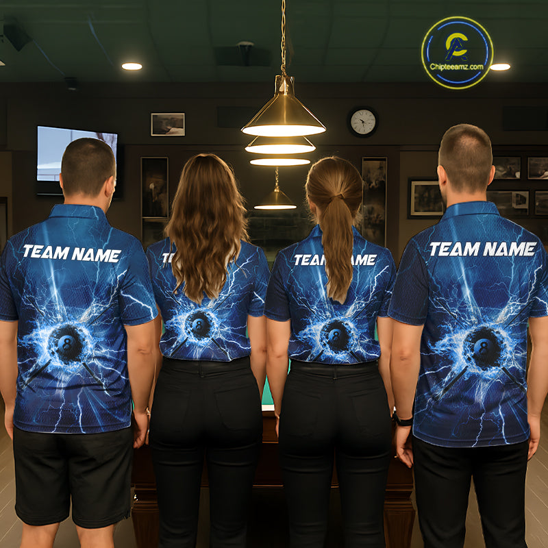 Blue Thunder Lightning 8 Ball Pool Billiard Shirts For Men Custom Billiard Team League Jerseys NYN4816