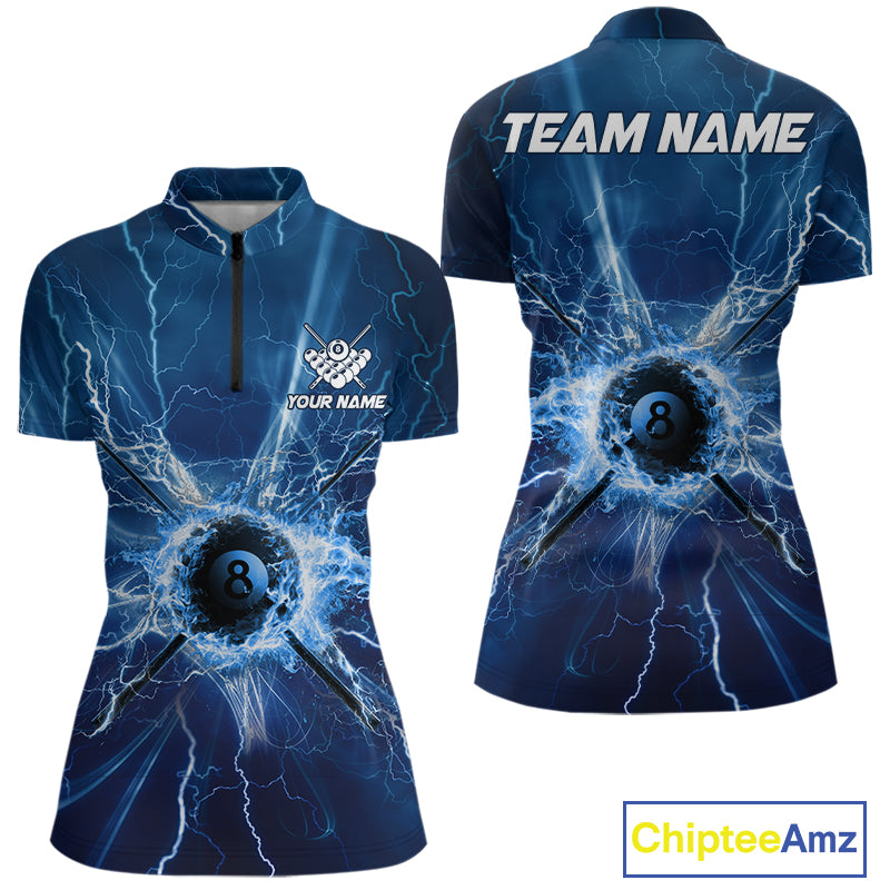 Blue Thunder Lightning 8 Ball Pool Billiard Shirts For Women Custom Billiard Team League Jerseys NYN4816