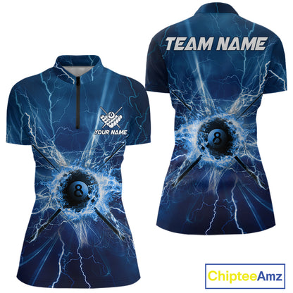 Blue Thunder Lightning 8 Ball Pool Billiard Shirts For Women Custom Billiard Team League Jerseys NYN4816