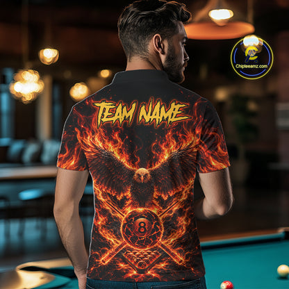 Personalized Flame Cracked 8 Ball Pool Polo Shirt For Men Custom Fire Eagle Retro Billiard Team Shirt NYN4822