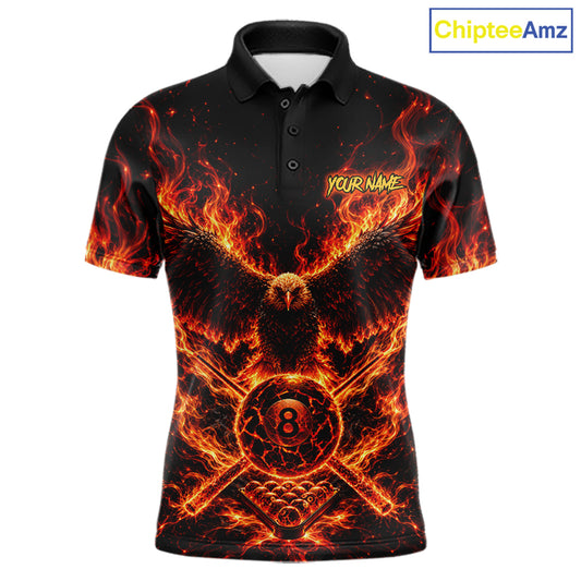 Personalized Flame Cracked 8 Ball Pool Polo Shirt For Men Custom Fire Eagle Retro Billiard Team Shirt NYN4822