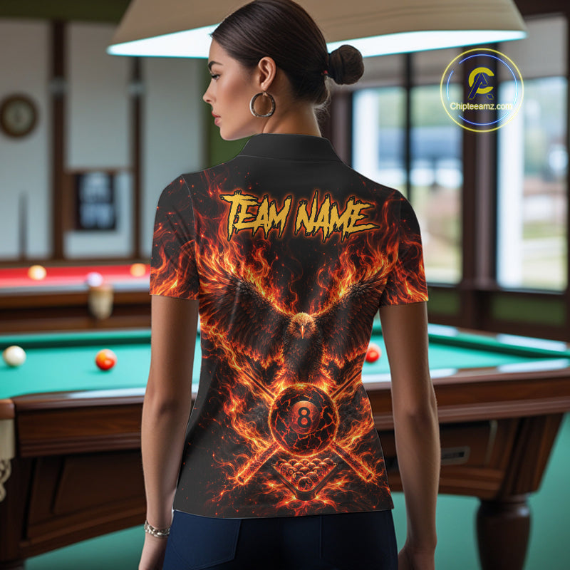 Personalized Flame Cracked 8 Ball Pool Polo Shirt For Women Custom Fire Eagle Retro Billiard Team Shirt NYN4822