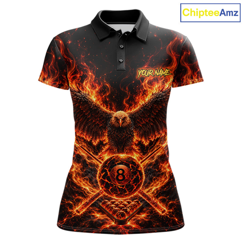 Personalized Flame Cracked 8 Ball Pool Polo Shirt For Women Custom Fire Eagle Retro Billiard Team Shirt NYN4822
