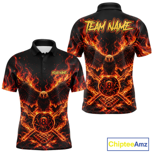 Personalized Flame Cracked 8 Ball Pool Polo Shirt For Men Custom Fire Eagle Retro Billiard Team Shirt NYN4822