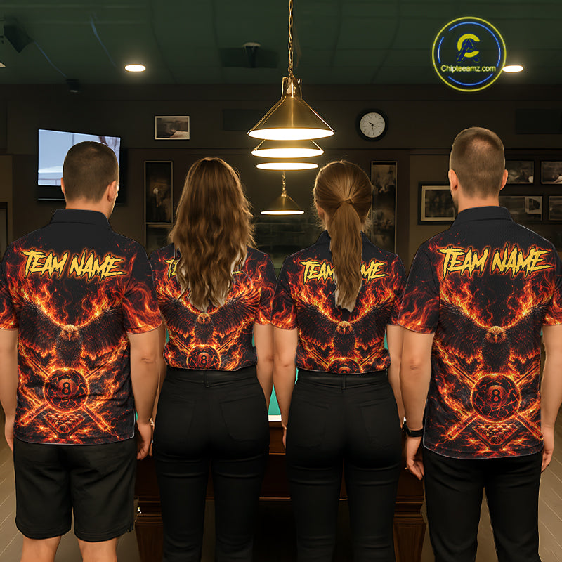 Personalized Flame Cracked 8 Ball Pool Polo Shirt For Men Custom Fire Eagle Retro Billiard Team Shirt NYN4822