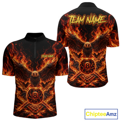 Personalized Flame Cracked 8 Ball Pool Polo Shirt For Men Custom Fire Eagle Retro Billiard Team Shirt NYN4822