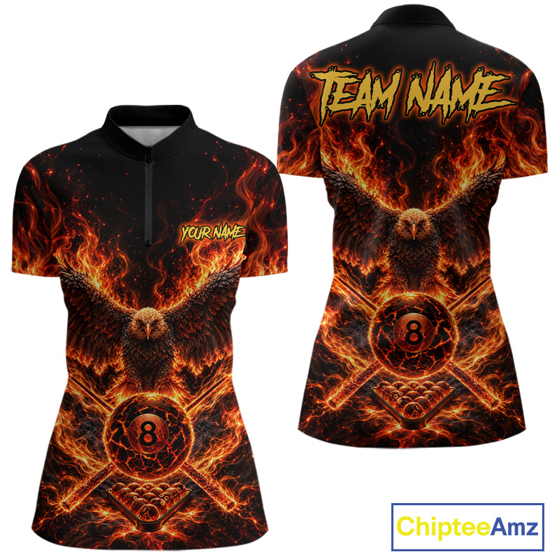 Personalized Flame Cracked 8 Ball Pool Polo Shirt For Women Custom Fire Eagle Retro Billiard Team Shirt NYN4822