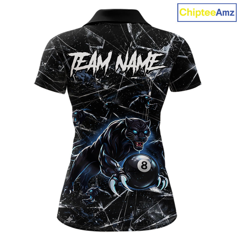 Multi-Panther Funny Glass Crack 8 Ball Pool Polo & 1/4-Zip Team Shirt For Women Custom Billiards Ball Apparel NYN2464