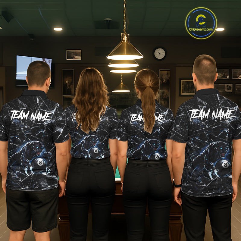 Multi-Panther Funny Glass Crack 8 Ball Pool Polo & 1/4-Zip Team Shirt For Men Custom Billiards Ball Apparel NYN2464