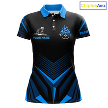 Load image into Gallery viewer, Blue Flaming 8 Ball Pool Polo &amp; 1/4-Zip Team Shirt For Women Custom Billiards Ball Apparel NYN2465