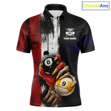 Load image into Gallery viewer, Skull Hoding 9 Ball &amp; 8 Ball Pool Men Billiard Team Shirt Custom Blue &amp; Red Billiards Ball Apparel NYN2468
