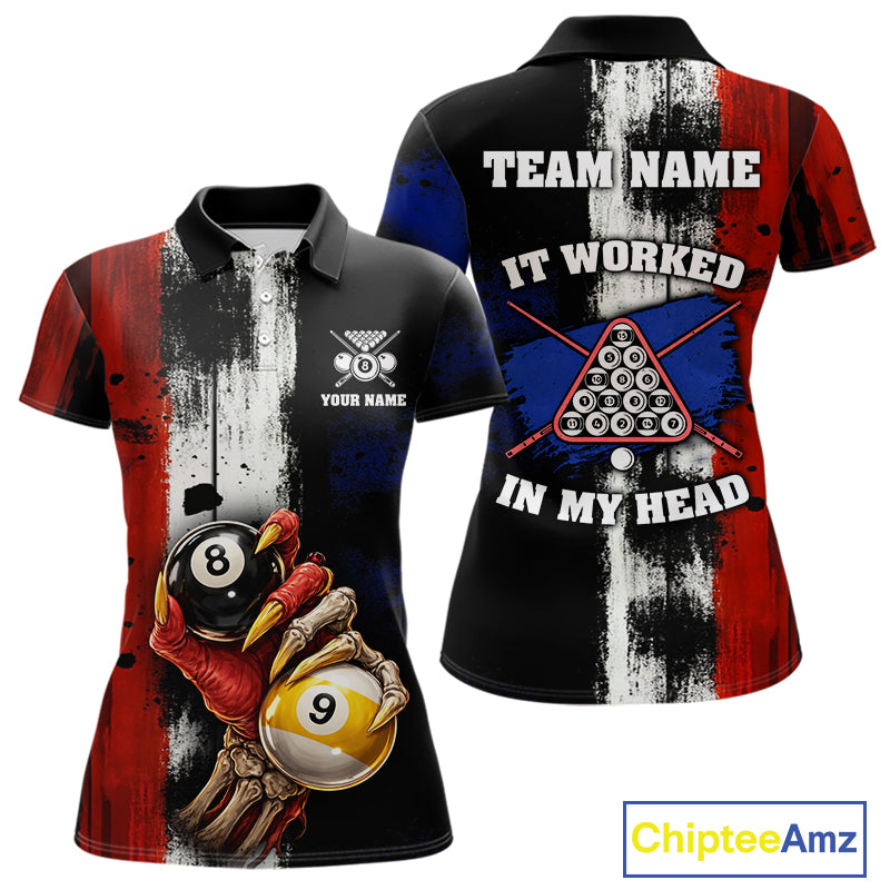 Skull Hoding 9 Ball & 8 Ball Pool Women Billiard Team Shirt Custom Blue & Red Billiards Ball Apparel NYN2468
