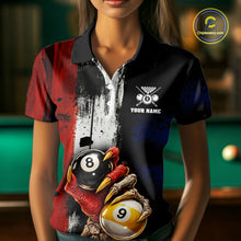 Load image into Gallery viewer, Skull Hoding 9 Ball &amp; 8 Ball Pool Women Billiard Team Shirt Custom Blue &amp; Red Billiards Ball Apparel NYN2468