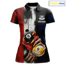 Load image into Gallery viewer, Skull Hoding 9 Ball &amp; 8 Ball Pool Women Billiard Team Shirt Custom Blue &amp; Red Billiards Ball Apparel NYN2468