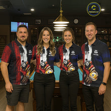Load image into Gallery viewer, Skull Hoding 9 Ball &amp; 8 Ball Pool Men Billiard Team Shirt Custom Blue &amp; Red Billiards Ball Apparel NYN2468