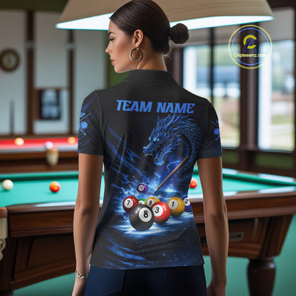 Blue Funny Dragon Thunder Ball Pool Billiard Team Shirt For Women Custom Billiards Ball Attire NYN2469