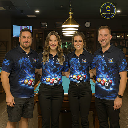 Blue Funny Dragon Thunder Ball Pool Billiard Team Shirt For Women Custom Billiards Ball Attire NYN2469