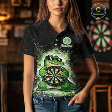 Load image into Gallery viewer, White And Green Funny Crocodile Hold Dartboard Dart Polo Shirts For Women Custom Dart Team Shirts NYN2675