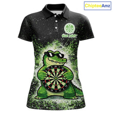 Load image into Gallery viewer, White And Green Funny Crocodile Hold Dartboard Dart Polo Shirts For Women Custom Dart Team Shirts NYN2675