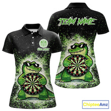 Load image into Gallery viewer, White And Green Funny Crocodile Hold Dartboard Dart Polo Shirts For Women Custom Dart Team Shirts NYN2675