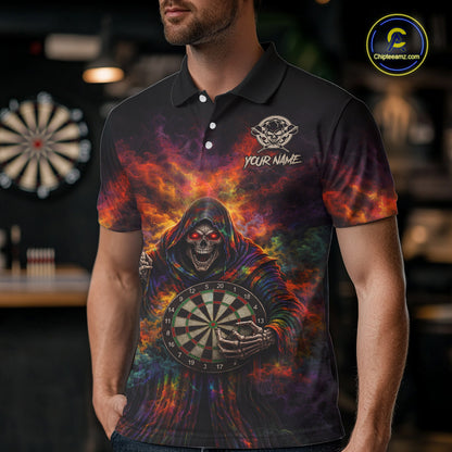 Colorful Smoke Horror Grim Reaper Dartboard Dart Polo Shirts For Men Custom Dart Team Shirts NYN2677
