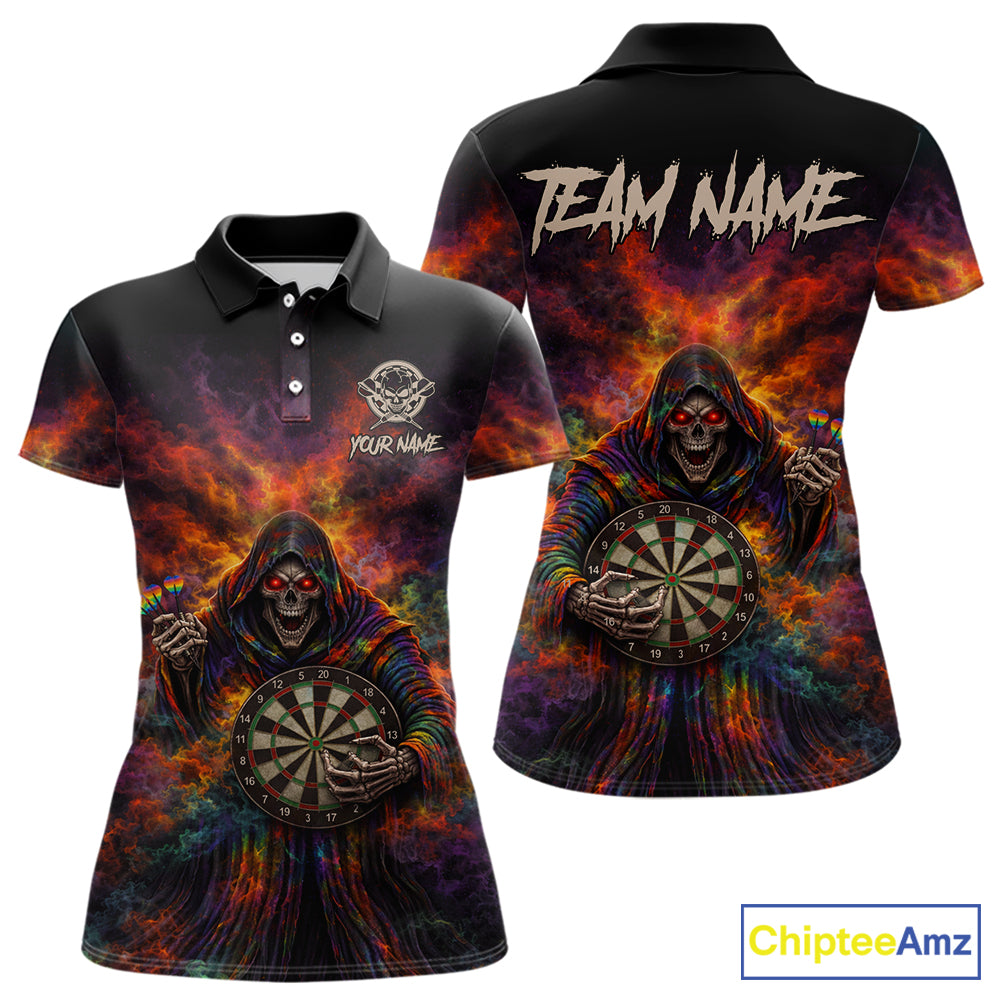 Colorful Smoke Horror Grim Reaper Dartboard Dart Polo Shirts For Women Custom Dart Team Shirts NYN2677