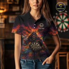 Load image into Gallery viewer, Colorful Smoke Horror Grim Reaper Dartboard Dart Polo Shirts For Women Custom Dart Team Shirts NYN2677