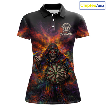 Colorful Smoke Horror Grim Reaper Dartboard Dart Polo Shirts For Women Custom Dart Team Shirts NYN2677