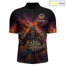 Load image into Gallery viewer, Colorful Smoke Horror Grim Reaper Dartboard Dart 1/4-Zip Shirts For Men Custom Dart Team Shirts NYN2677