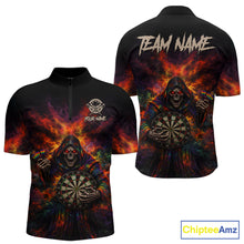 Load image into Gallery viewer, Colorful Smoke Horror Grim Reaper Dartboard Dart 1/4-Zip Shirts For Men Custom Dart Team Shirts NYN2677
