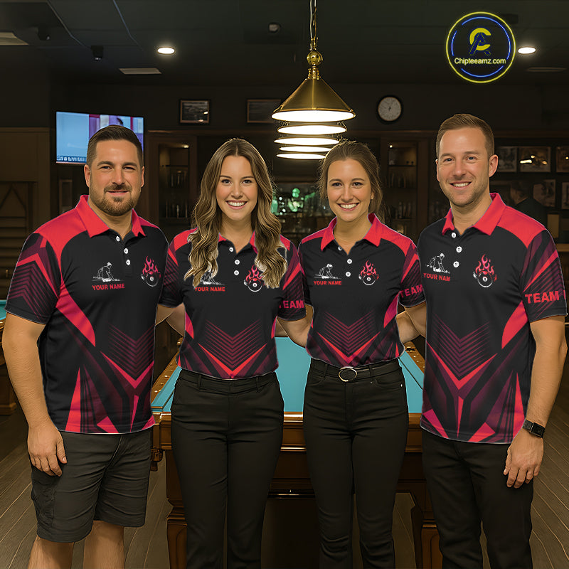 Red Flaming 8 Ball Pool Polo & 1/4-Zip Team Shirt For Women Custom Billiards Ball Apparel NYN2831