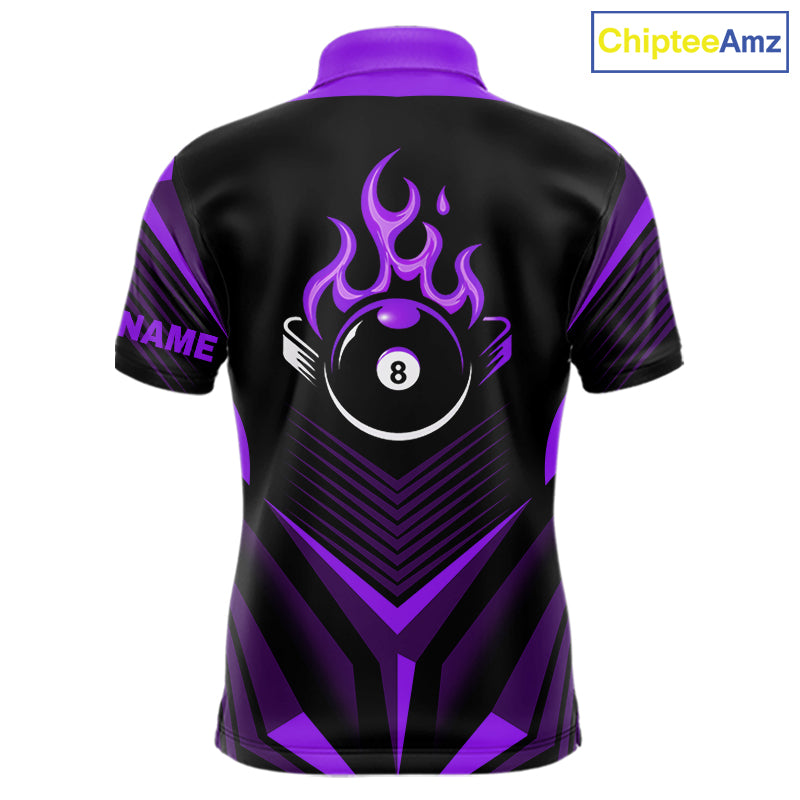 Purple Flaming 8 Ball Pool Polo & 1/4-Zip Team Shirt For Men Custom Billiards Ball Apparel NYN2832